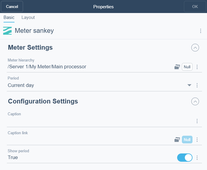 Meter Sankey chart dialog box 
