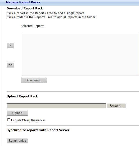 Manage Report Packs page 
