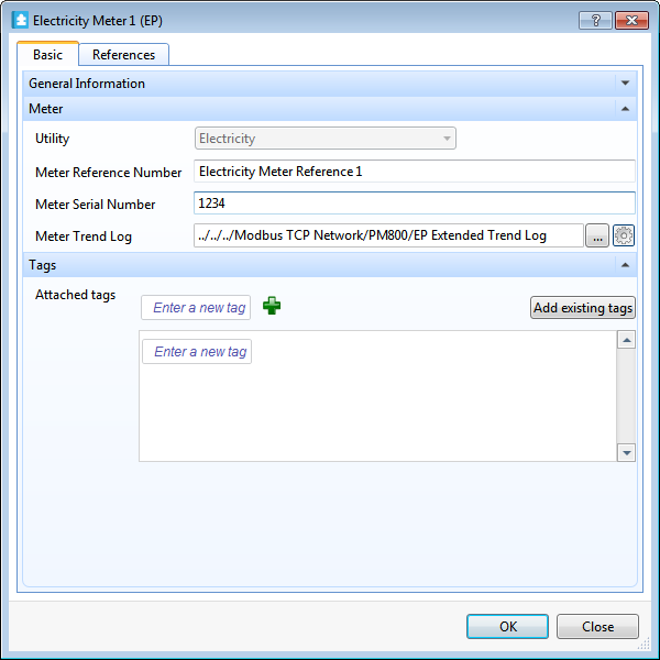 Association of an extended trend log with a meter object
