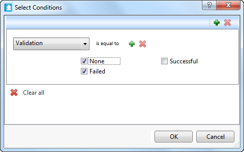 The validation conditions None and Failed is selected in the Select Condition dialog box. 
