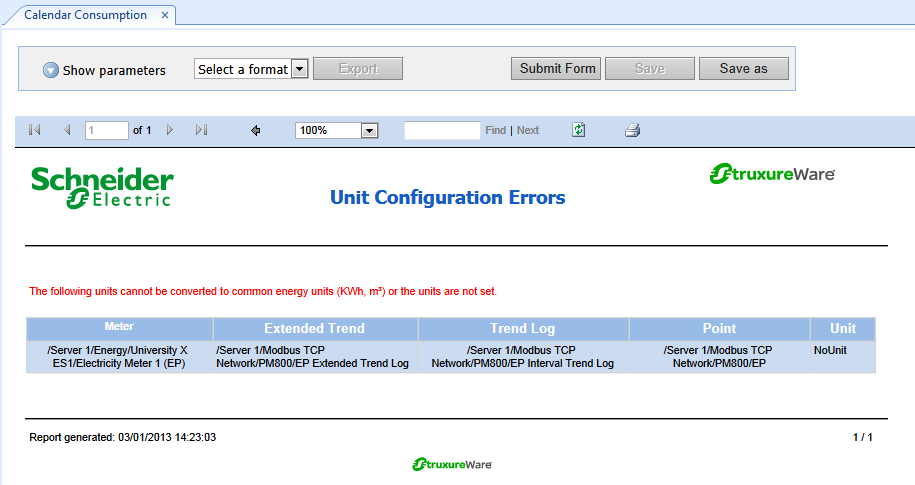 Location of extended trend log configuration error
