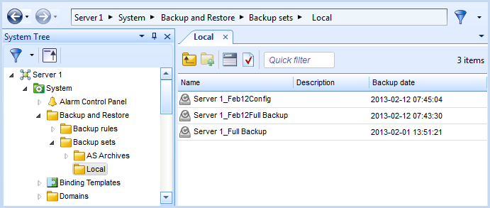 Location of backup sets
