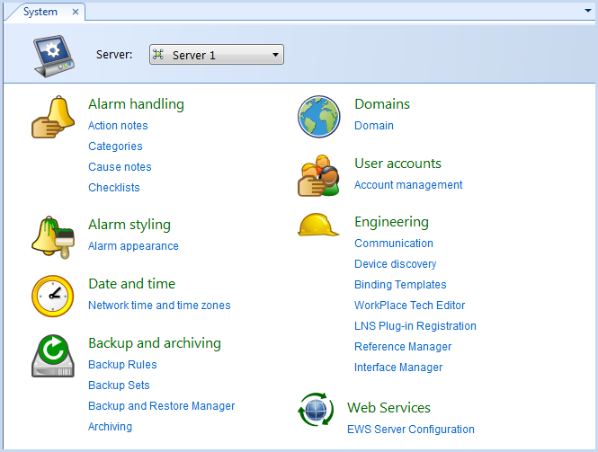 Control Panel – Backup and archiving
