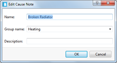 Edit Cause Note dialog box
