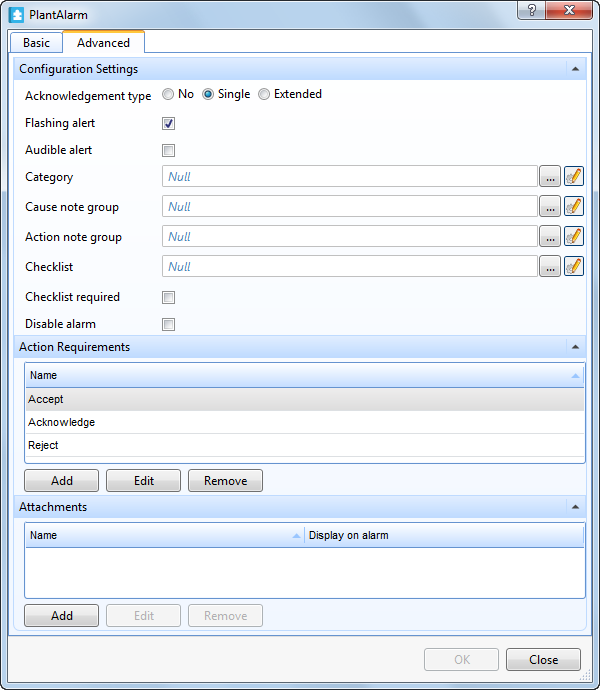 Function Block Program Internal Alarm Properties - Advanced Tab