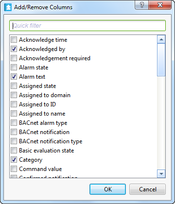 Add/Remove Columns dialog box
