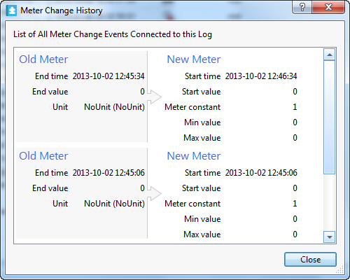 Meter change history dialog box 
