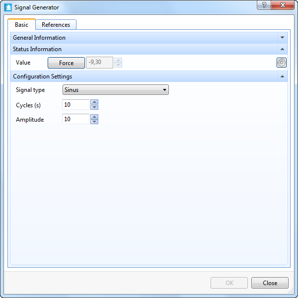 Signal generator dialog box 
