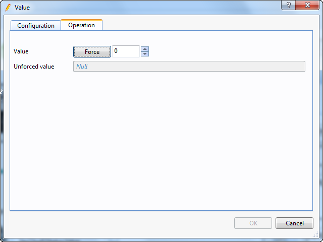 The Operation tab displaying both the forced and unforced value
