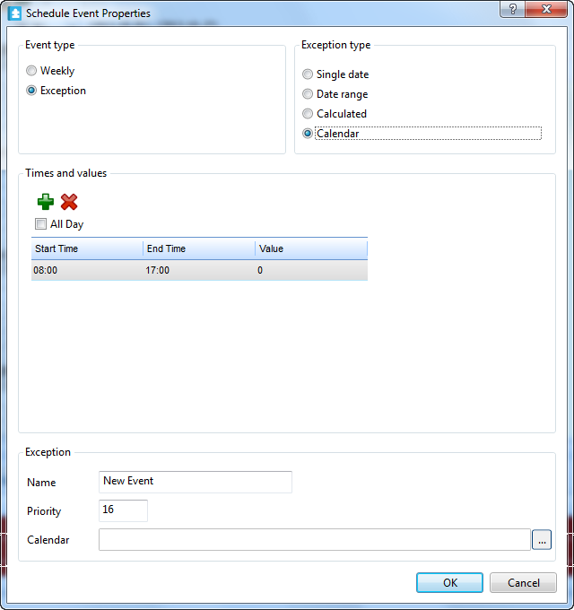 Schedule Event Properties dialog box - Calendar reference view
