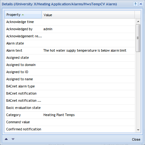 Alarm Details dialog box
