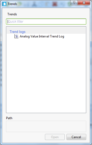 Objects and trends dialog box when you have selected only one object or property.
