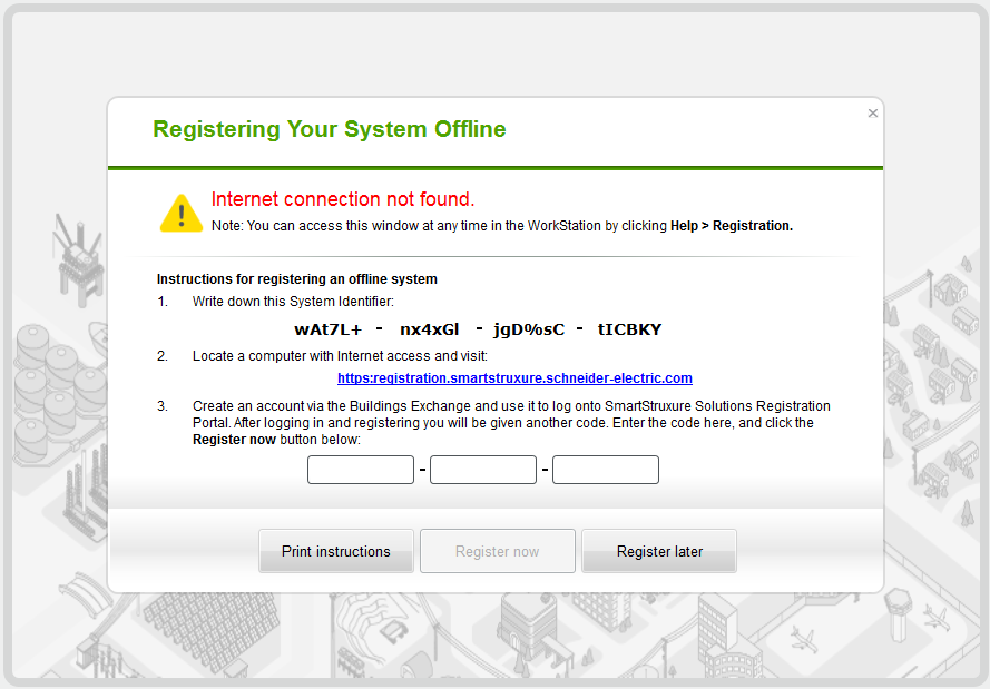 Registering your system online page
