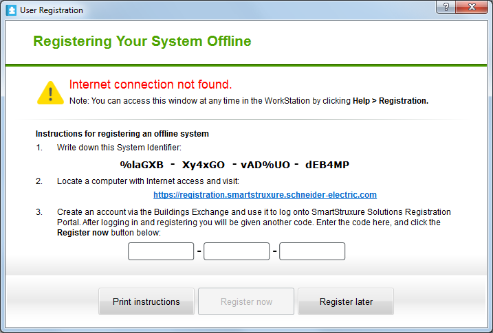 Registering your system offline window
