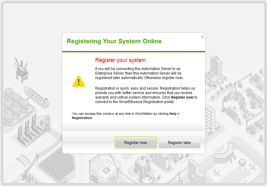 Registering your system online page (Automation Server)
