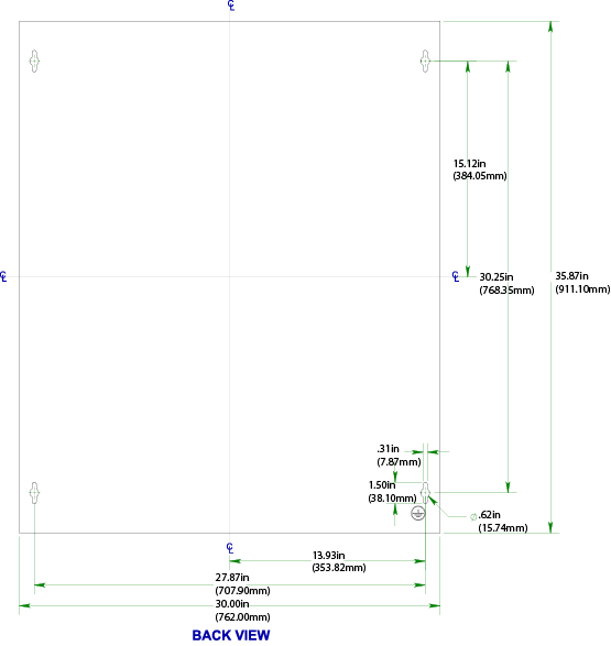 UNM-SCH303610RC Enclosure - Mounting Dimensions
