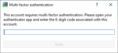 Multi-factor authentication dialog box 
