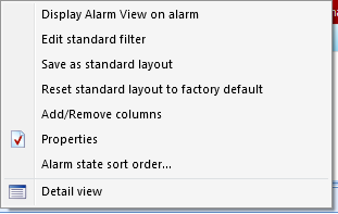 Alarm View settings submenu
