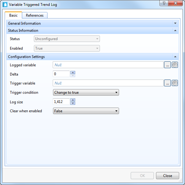 Variable triggered trend log properties
