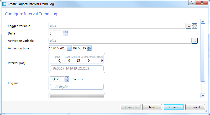 Configure Interval Trend Log page
