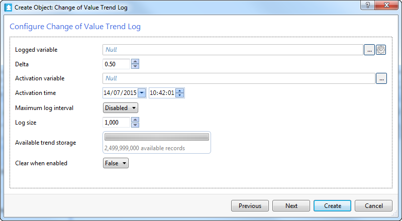 Configure Change fof Value Trend Log page
