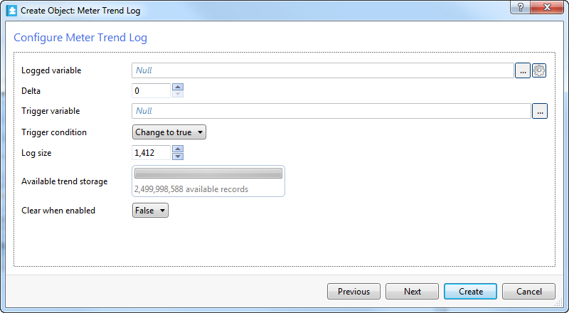 Configure Meter Trend Log page
