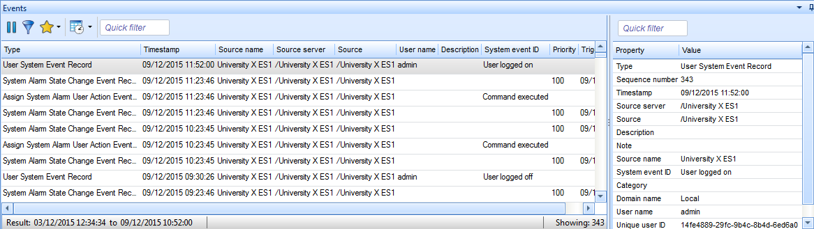 The Event Detail view (to the right) in WorkStation
