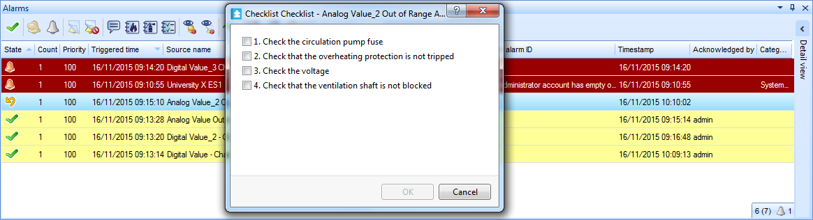 Checklist dialog box
