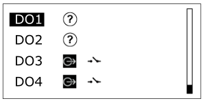 I/O list screen showing two unconfigured outputs and two locally configured outputs 
