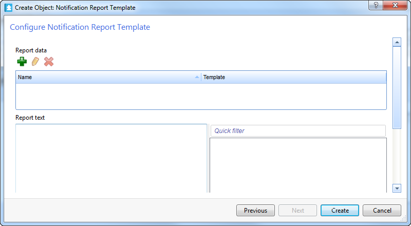 Configure Notification Report Template page
