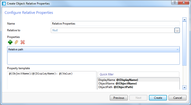 Configure Relative Properties page
