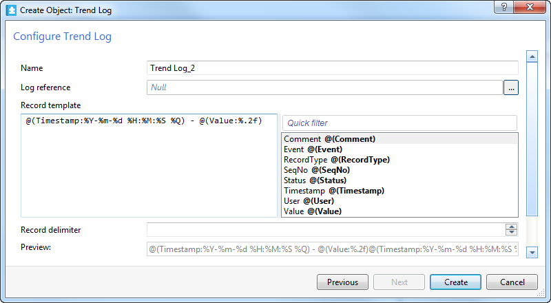 Configure Trend Log page
