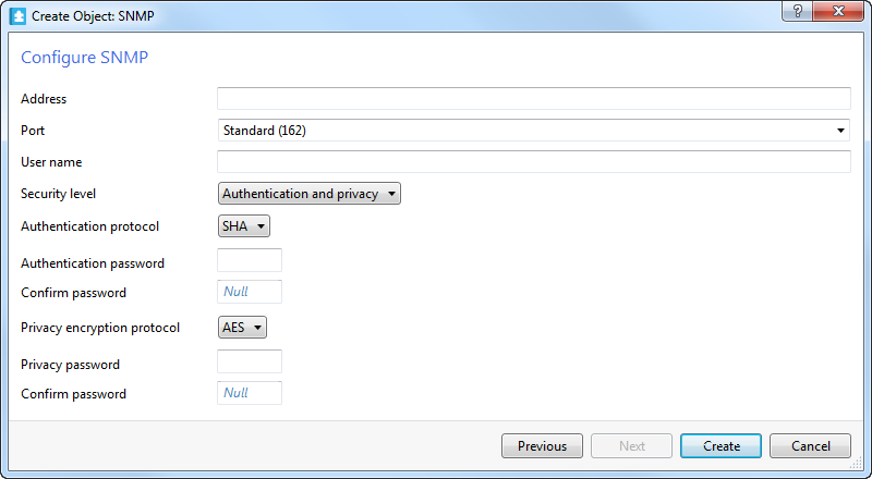 Configure SNMP page
