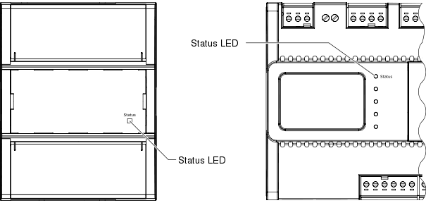 Location of the Status LED on different SmartX device models