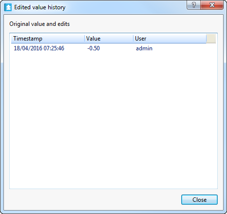 Edited value history dialog box
