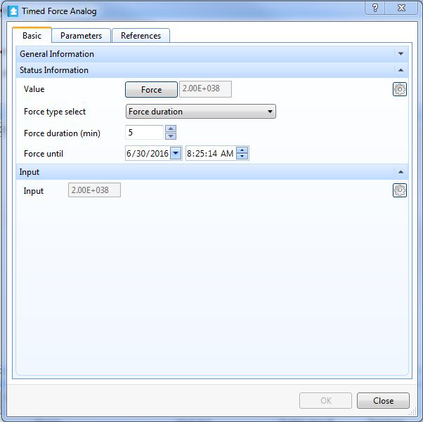 Timed Force Analog Object properties – basic tab
