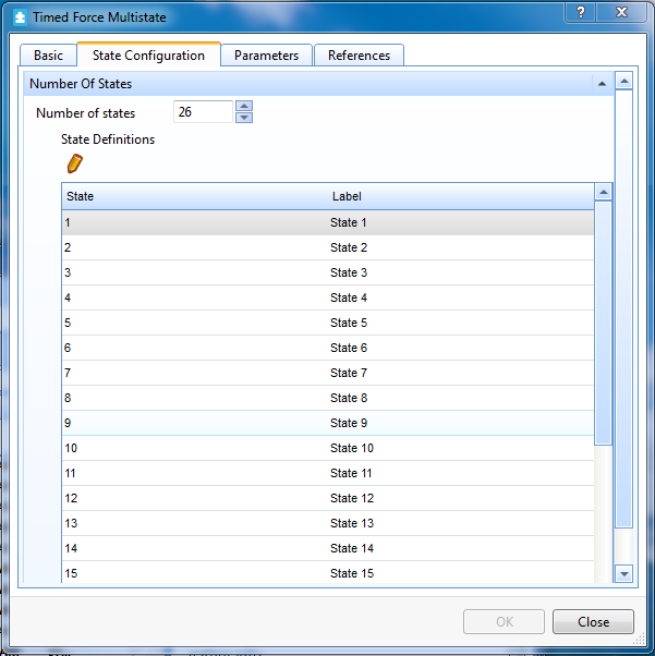 Timed Force Multistate object properties – State Configuration tab
