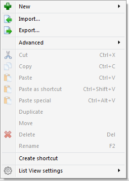 List View context menu
