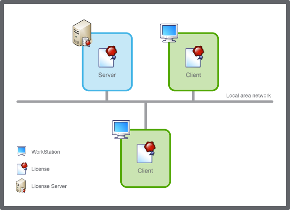 A local license is activated on the computer that will use it and cannot be shared with other computers.
