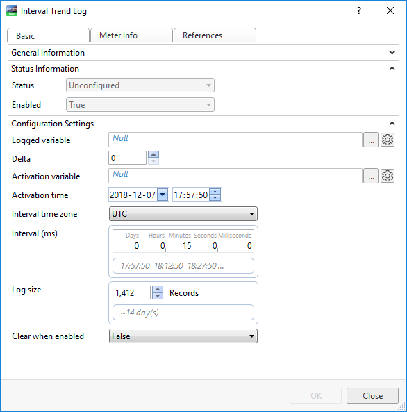 Interval trend log properties - Basic tab 
