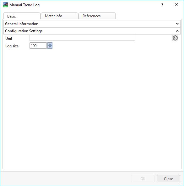 Manual trend log properties - Basic tab 
