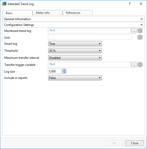 Extended Trend Log properties - Basic Tab
