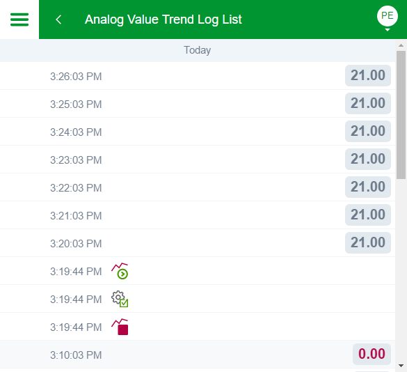 A Trend log list in WebStation
