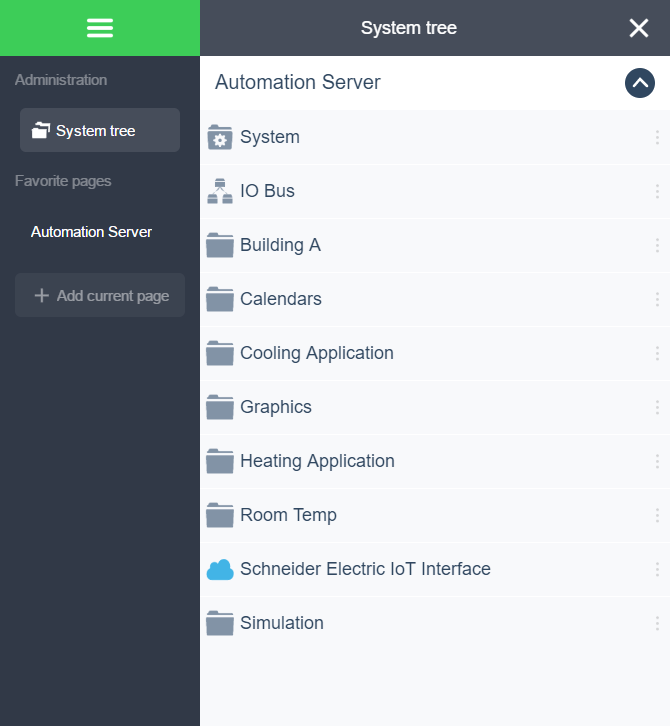 System Tree pane in WebStation 
