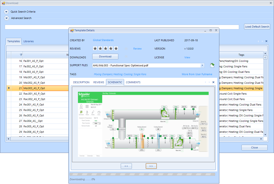 Library of standard HVAC application templates 
