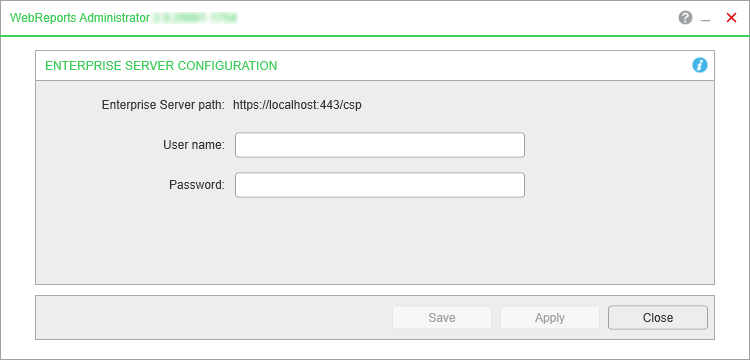 WebReports Administrator - Enterprise Server configuration dialog box 
