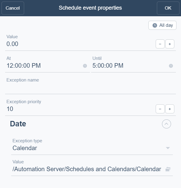 Schedule event properties dialog box – Calendar reference view
