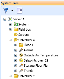 The saved search "Setpoints over 22" in the System Tree pane.
