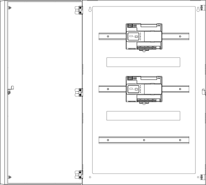 IP-IO modules installed on horizontal DIN rails in a cabinet