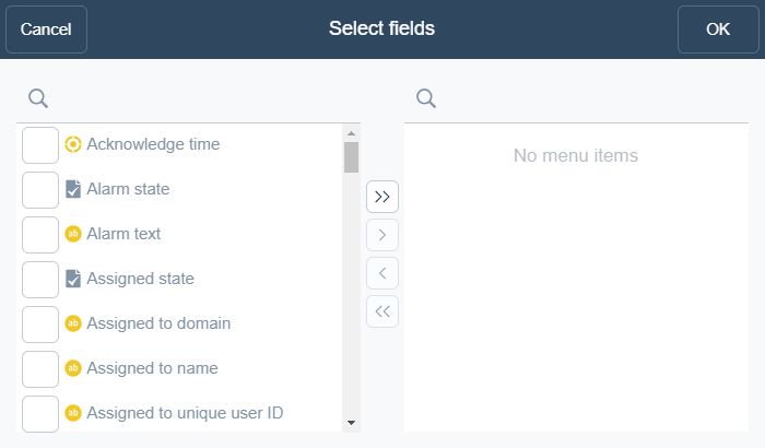 Select fields dialog box
